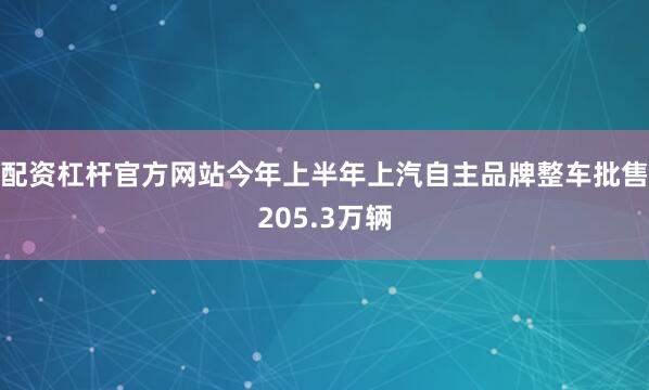 配资杠杆官方网站今年上半年上汽自主品牌整车批售205.3万辆
